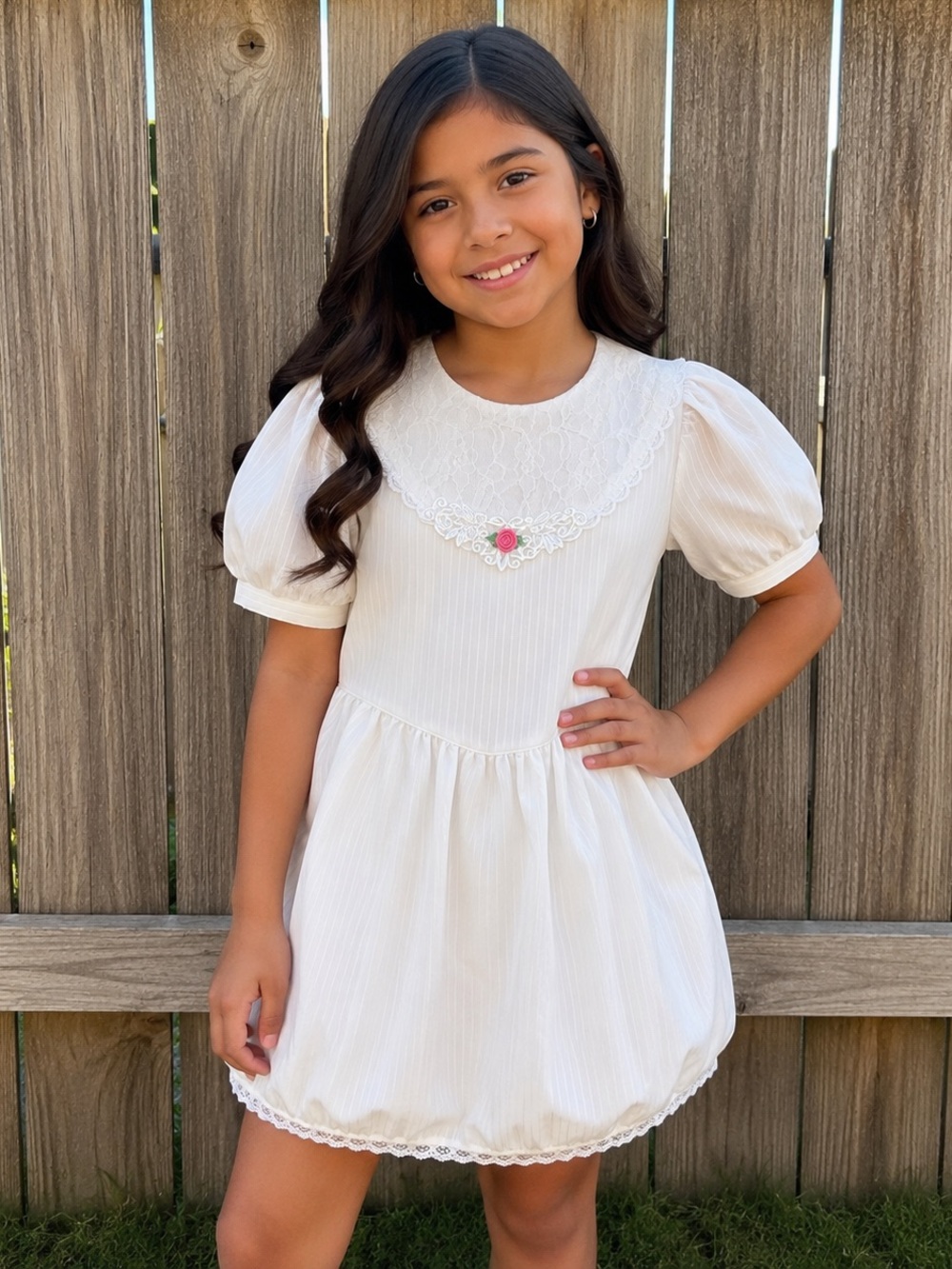 80s Allison Ann White Formal Baptism|flower Girl Bib Dress Sz 10-14